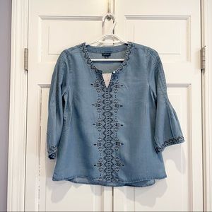 J. Jill Coast Wash Embroidered Chambray Top XSP